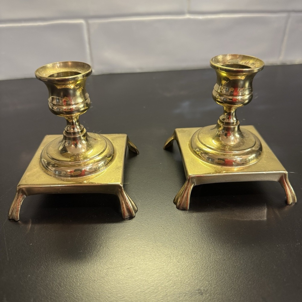 Baldwin mid century Brass Footed Candlestick Holder Made In USA Set of 2